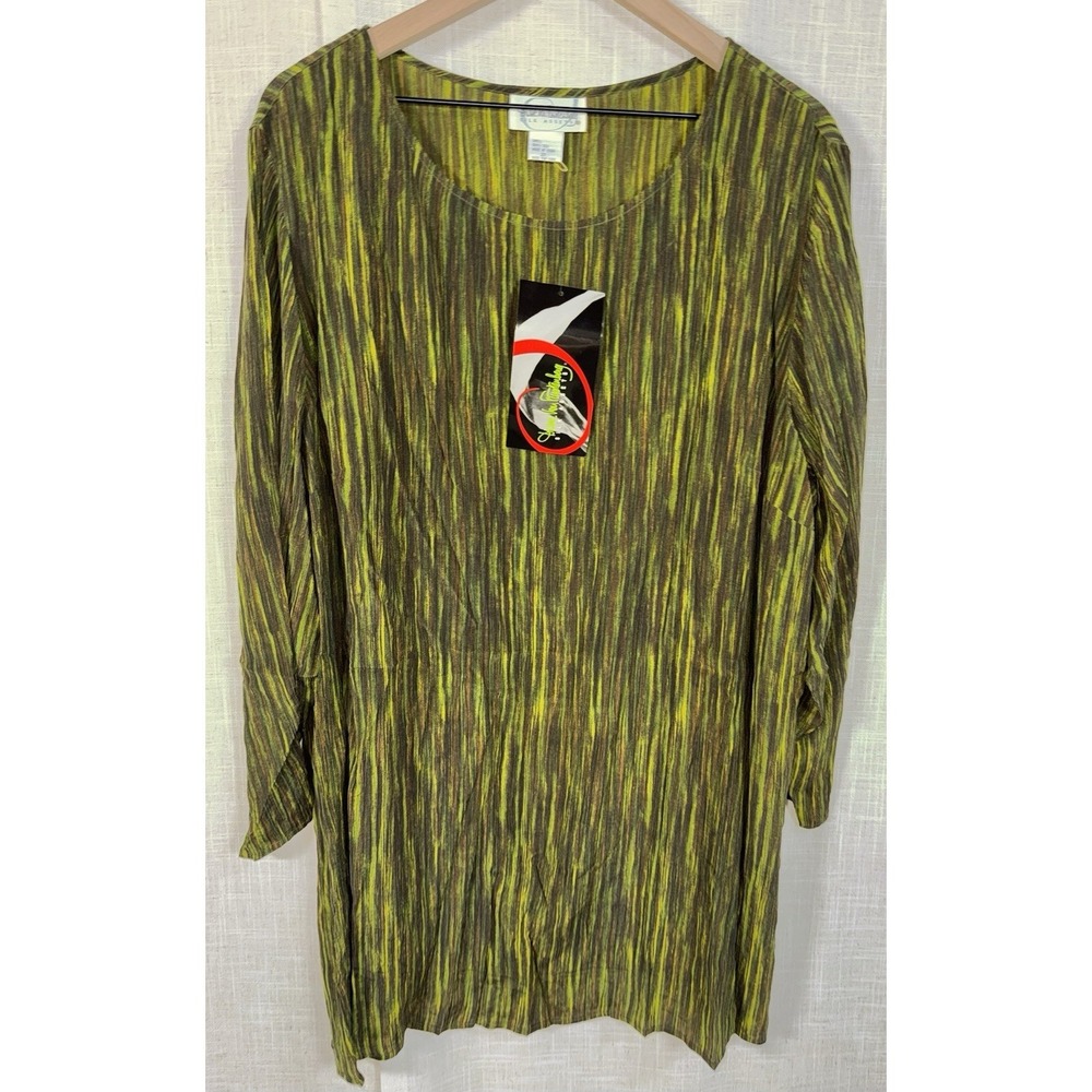 Vintage NWT Diane Von Furstenberg 100% Silk Assets Green Tunic Blouse Women's 2X